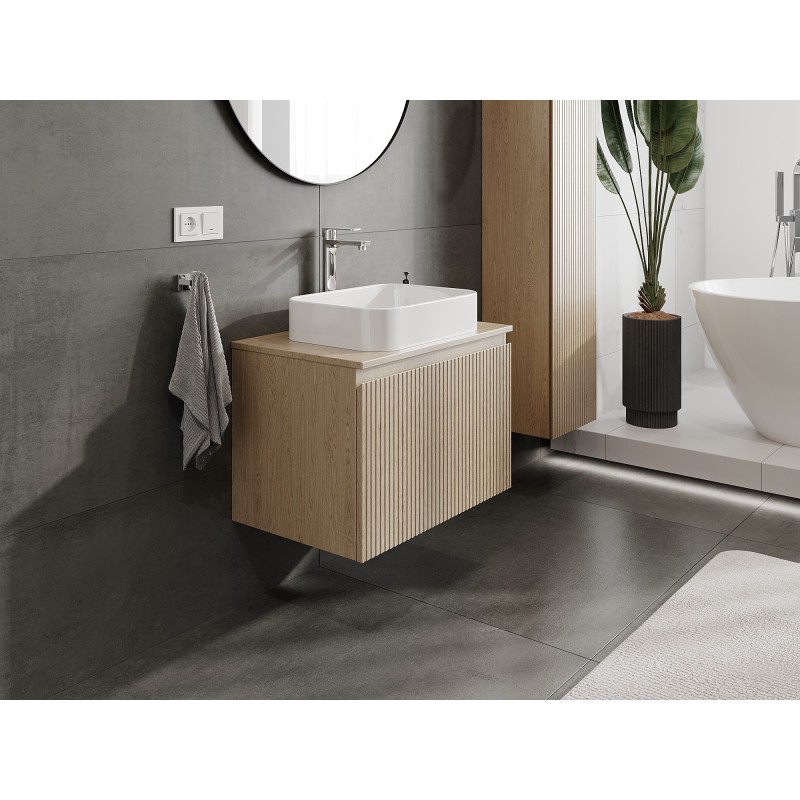 Mexen Rivel баня шкаф под умивалник 70 см с плот, 1 чекмедже, оребрен, дъб