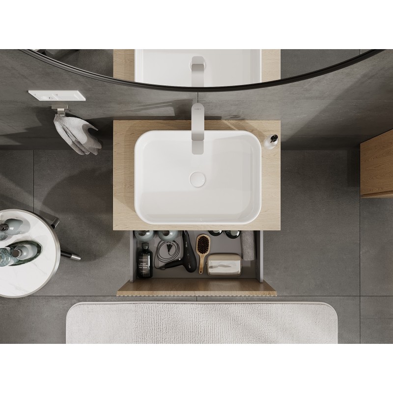 Mexen Rivel баня шкаф под умивалник 70 см с плот, 1 чекмедже, оребрен, дъб