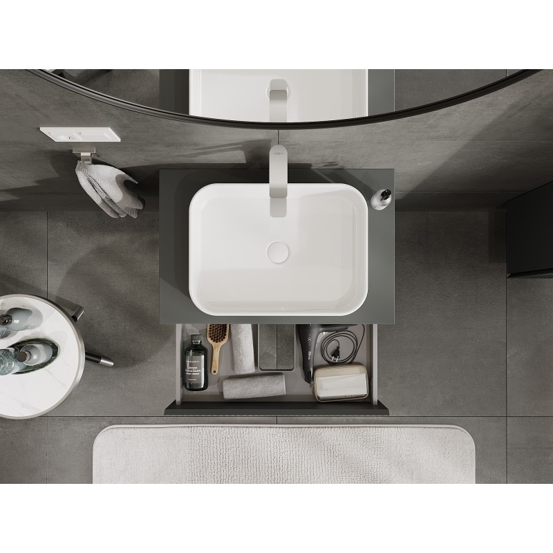 Mexen Rivel шкаф за баня под мивка 70 см с плот, 2 чекмеджета, релефен, графит мат - 91A20-07047-2-BFFC66