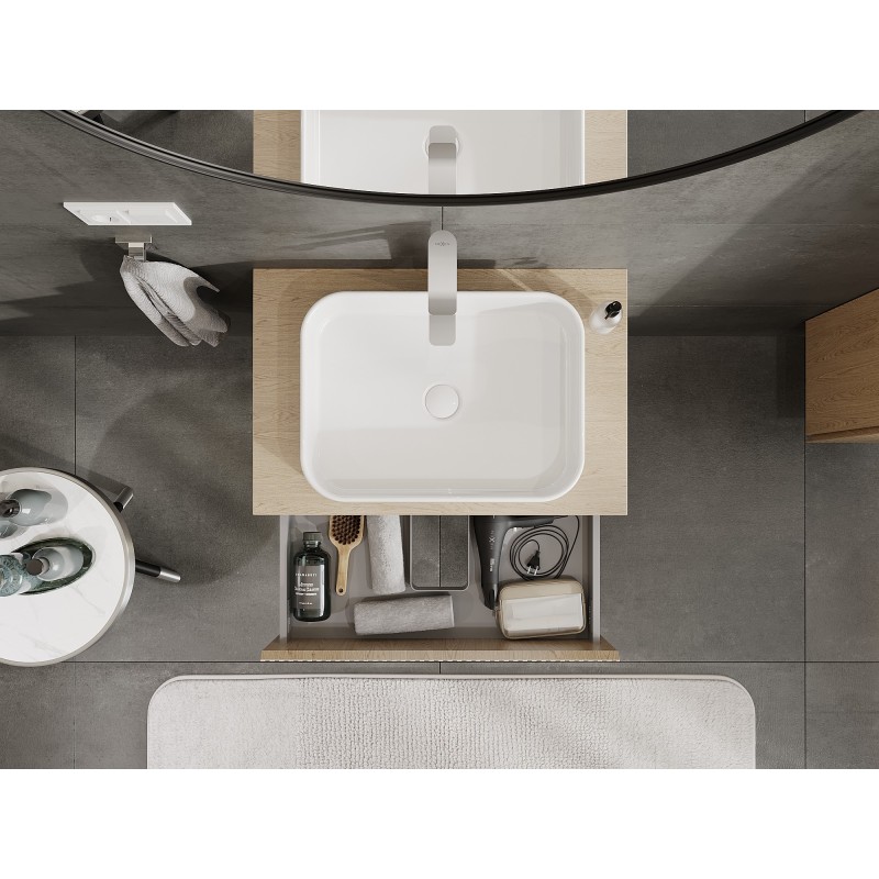 Mexen Rivel шкаф за баня под мивка, 70 см с плот, 2 чекмеджета, оребрена, дъб