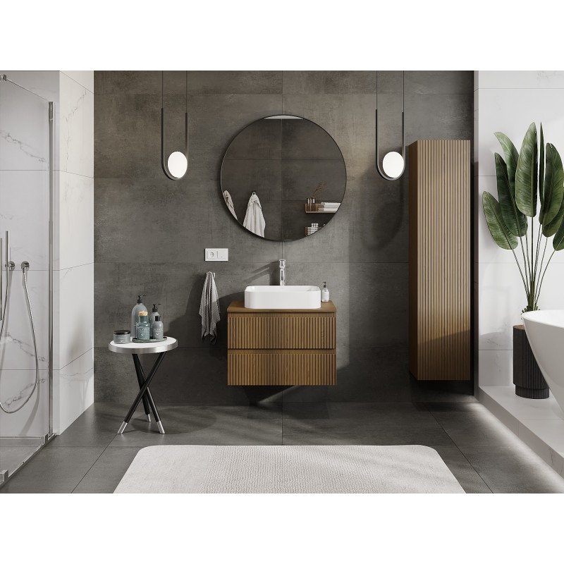 Mexen Rivel баня шкаф за умивалник 70 см с плот, 2 чекмеджета, рифел, орех - 91A20-07047-2-BFFC86