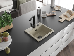 Mexen Milo мивка с 1 отделение с кухненски смесител Rita, бежов - 6505-69-670300-70