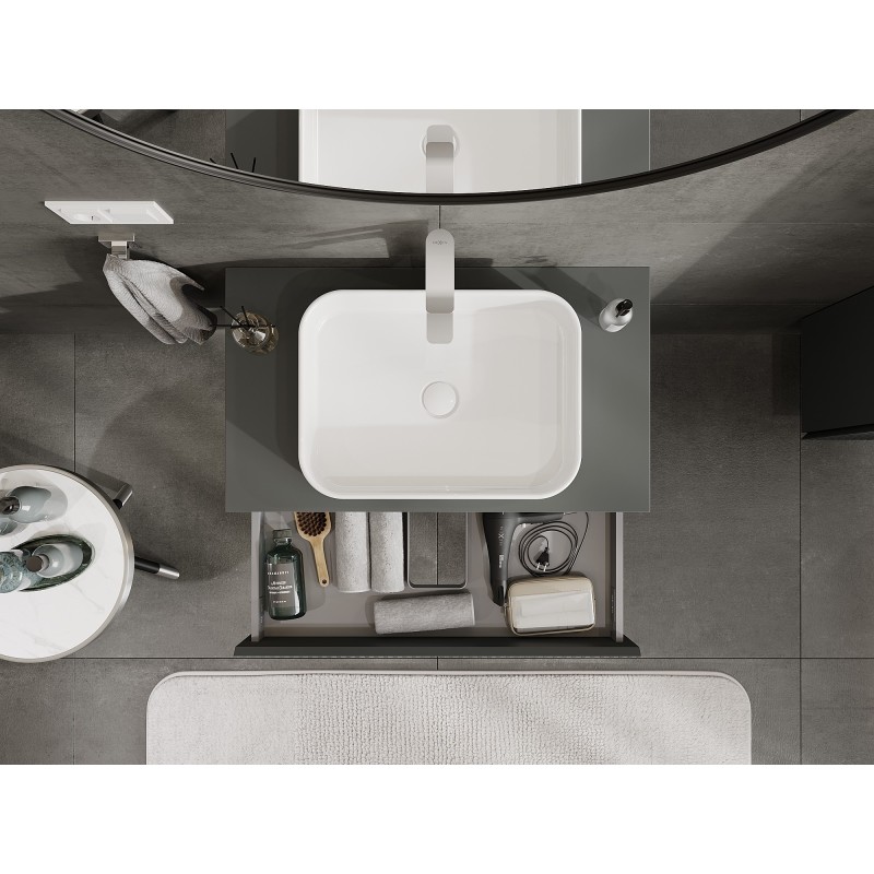 Mexen Rivel шкаф за баня под умивалник 80 см с плот, 1 чекмедже, оребрен, графит мат - 91A20-08023-1-BFC66