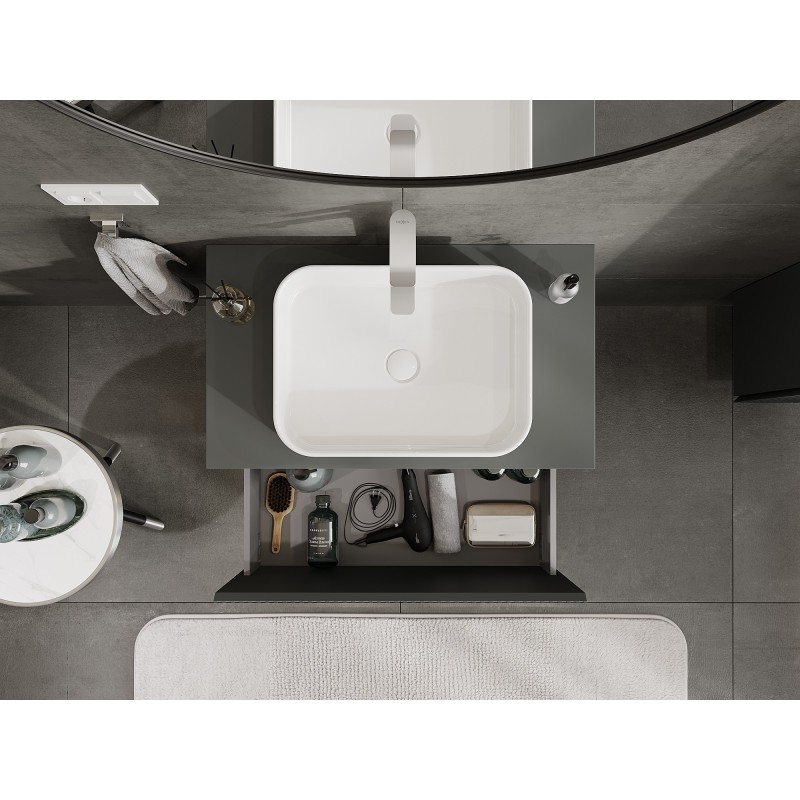 Mexen Rivel шкафче за баня под мивка 80 см с плот, 1 чекмедже, набраздено, матово графитово - 91A20-08047-1-BFC66