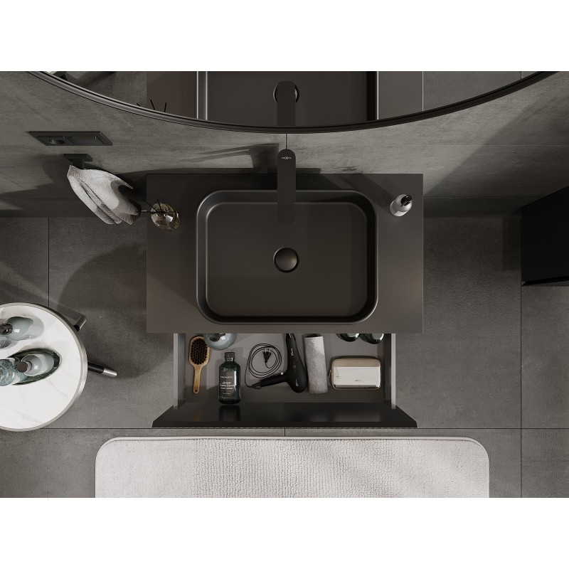 Mexen Rivel шкаф за мивка за баня 80 см с плот, 1 чекмедже, набразден, черен мат - 91A20-08047-1-BFC71