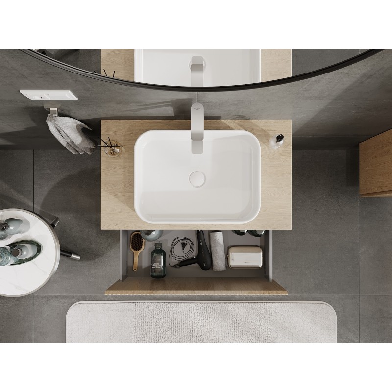 Mexen Rivel шкаф за баня под умивалник 80 см с плот, 1 чекмедже, гофриран, дъб