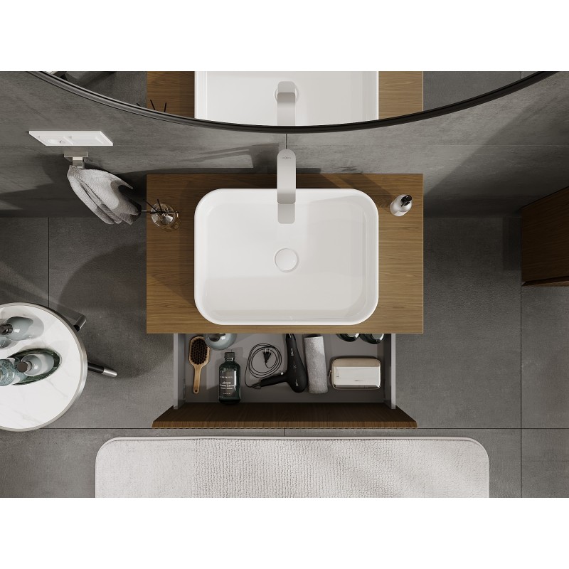 Mexen Rivel шкаф за баня под мивка 80 см с плот, 1 чекмедже, с релеф, орех