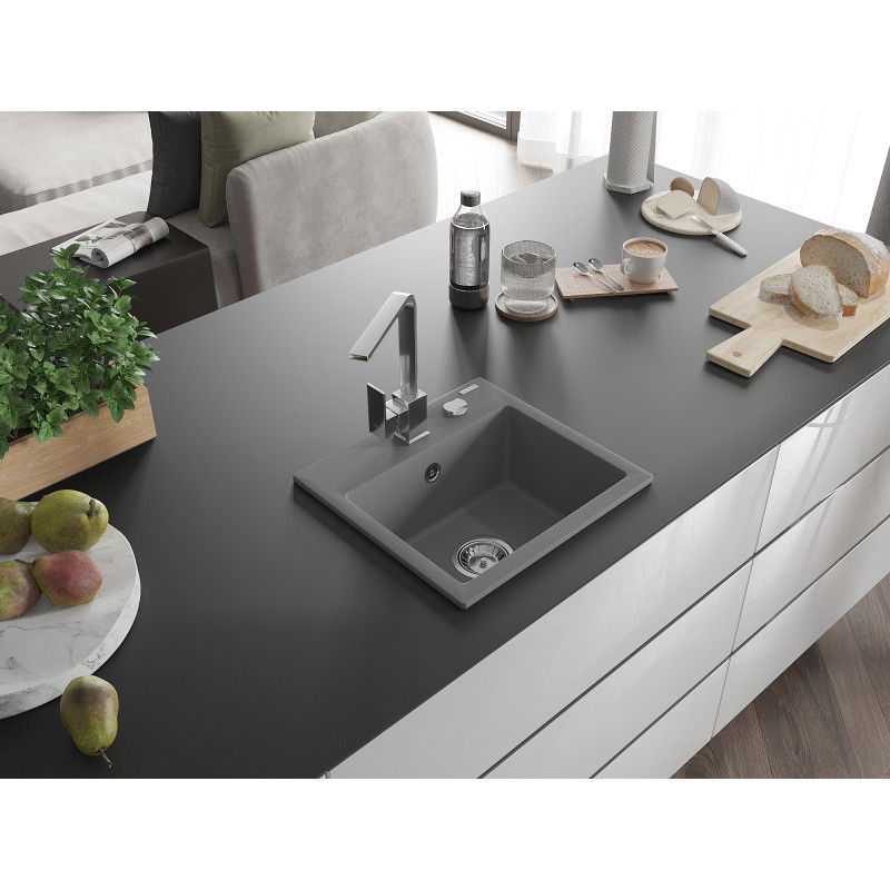 Mexen Milo гранитна кухненска мивка с 1 отделение с кухненски смесител Rita, сив - 6505-71-670300-00