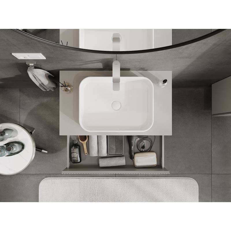 Mexen Rivel шкаф за баня под умивалник 80 см с плот, 2 чекмеджета, с гравирани линии, сив мат - 91A20-08047-2-BFFC62