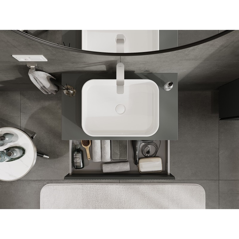 Mexen Rivel шкаф за баня под умивалник 80 см с плот, 2 чекмеджета, оребрена, матов графит - 91A20-08047-2-BFFC66