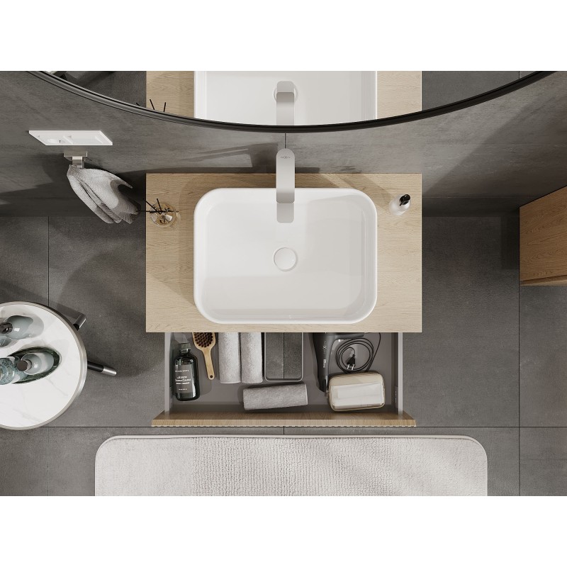 Mexen Rivel шкаф за баня под мивка 80 см с плот, 2 чекмеджета, оребрено, дъб - 91A20-08047-2-BFFC81