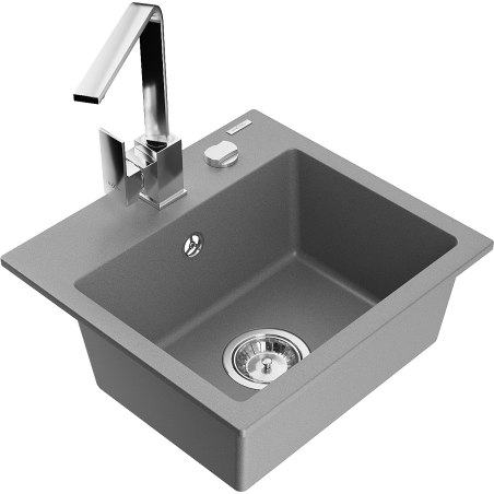 Mexen Milo гранитна мивка с 1 камера със смесител Rita, сив - 6505-71-670300-00