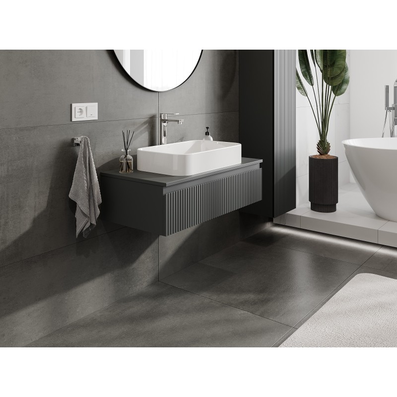 Mexen Rivel шкаф за баня под мивка 90 см с плот, 1 чекмедже, рифелован, графит