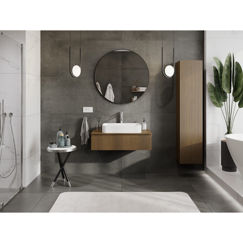 Mexen Rivel шкаф за баня под мивка 90 см с плот, 1 чекмедже, оребрен, орех - 91A20-09023-1-BFC86