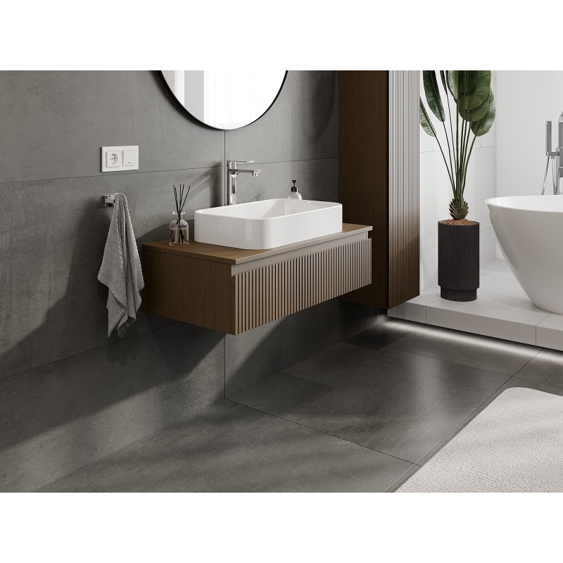 Mexen Rivel шкаф за баня под мивка 90 см с плот, 1 чекмедже, оребрен, орех - 91A20-09023-1-BFC86