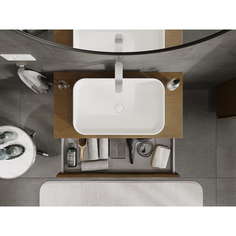 Mexen Rivel шкаф за баня под мивка 90 см с плот, 1 чекмедже, оребрен, орех - 91A20-09023-1-BFC86