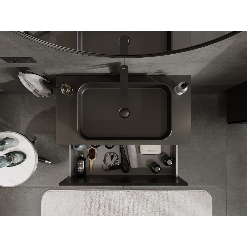 Mexen Rivel баня шкаф под умивалник 90 см с плот, 1 чекмедже, набръчкано, черно матово - 91A20-09047-1-BFC71