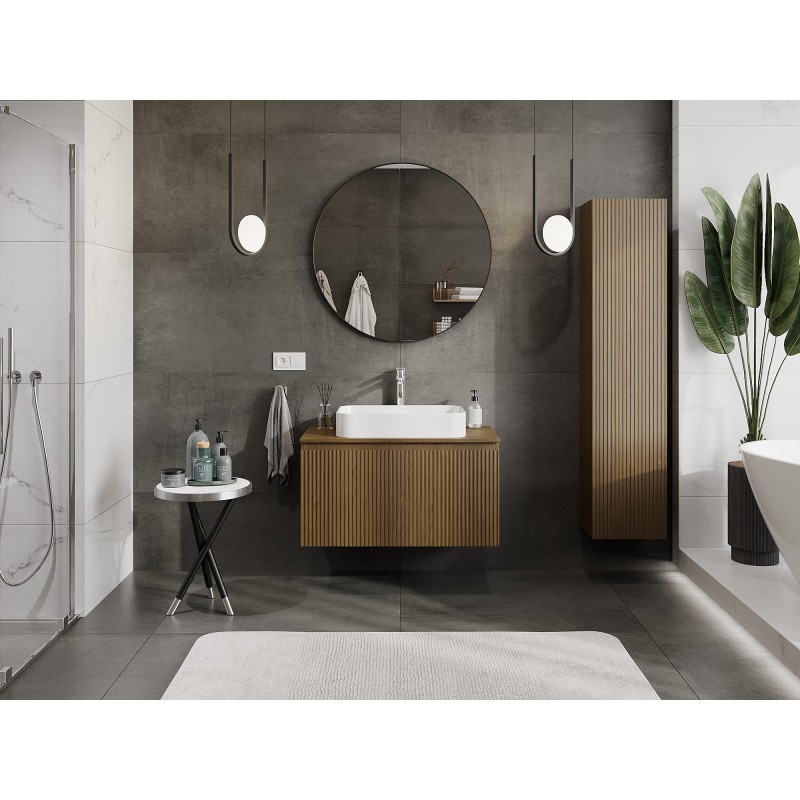 Mexen Rivel шкаф за баня за мивка 90 см с плот, 1 чекмедже, набразден, орех - 91A20-09047-1-BFC86