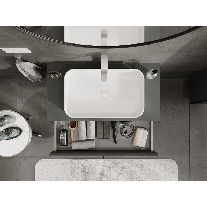 Mexen Rivel шкаф за баня под мивка 90 см с плот, 2 чекмеджета, рифован, графит