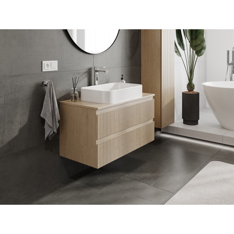 Mexen Rivel баня шкафче под мивка 90 см с плот, 2 чекмеджета, оребрено, дъб - 91A20-09047-2-BFFC81