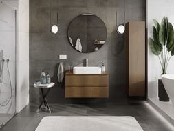 Mexen Rivel шкафче за баня под мивка 90 см с плот, 2 чекмеджета, рифовано, орех