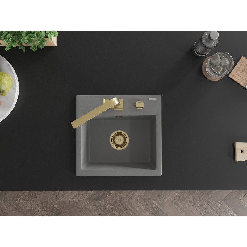 Mexen Milo гранитна мивка с 1 отделение с кухненски смесител Rita, сив - 6505-71-670300-50