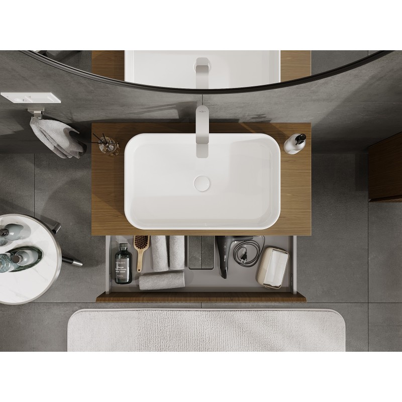 Mexen Rivel шкафче за баня под мивка 90 см с плот, 2 чекмеджета, рифовано, орех