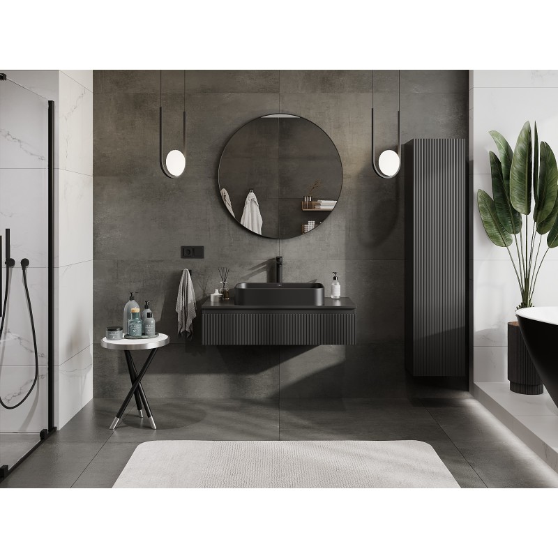 Mexen Rivel шкаф за баня под мивка 100 см с плот, 1 чекмедже, нарязан, черен мат - 91A20-10023-1-BFC71