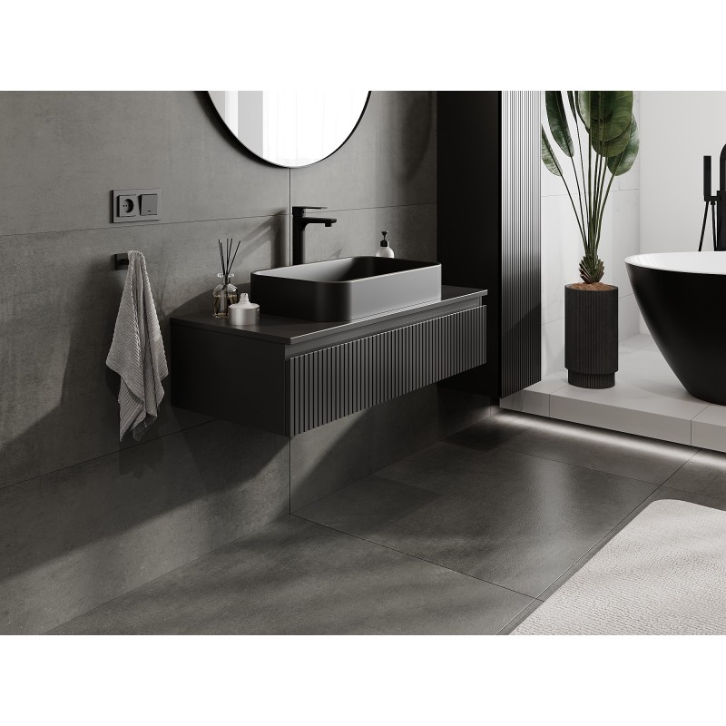 Mexen Rivel шкаф за баня под мивка 100 см с плот, 1 чекмедже, нарязан, черен мат - 91A20-10023-1-BFC71