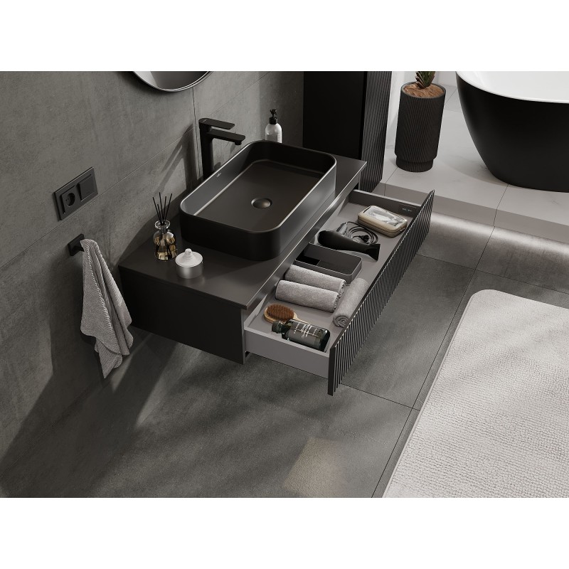 Mexen Rivel шкаф за баня под мивка 100 см с плот, 1 чекмедже, нарязан, черен мат - 91A20-10023-1-BFC71