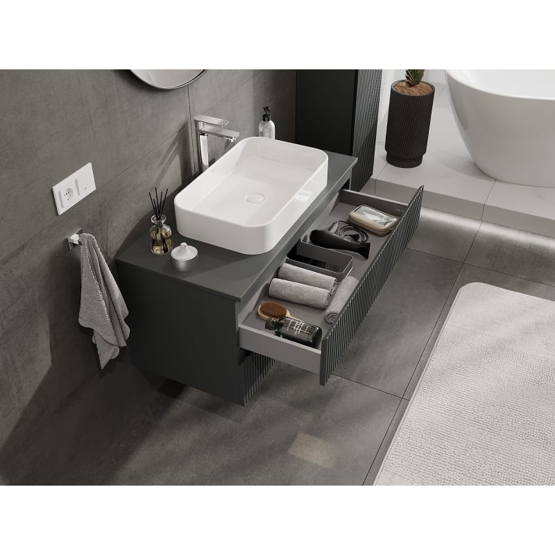 Mexen Rivel баня шкаф под мивка 100 см с плот, 2 чекмеджета, рифелован, графит