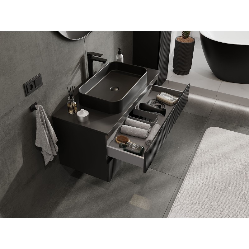 Mexen Rivel баня шкаф под мивка 100 см с плот, 2 чекмеджета, с ребра, черен мат