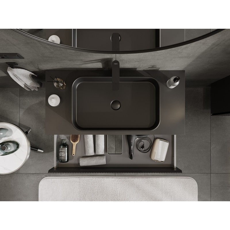 Mexen Rivel баня шкаф под мивка 100 см с плот, 2 чекмеджета, с ребра, черен мат