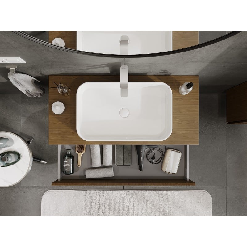 Mexen Rivel шкаф за баня под умивалник 100 cm с плот, 2 чекмеджета, рифелована, орех - 91A20-10047-2-BFFC86