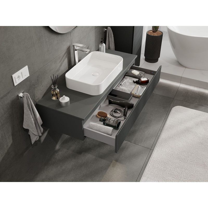 Mexen Rivel шкаф за баня с плот 120 см, 1 чекмедже, оребрен, матов графит