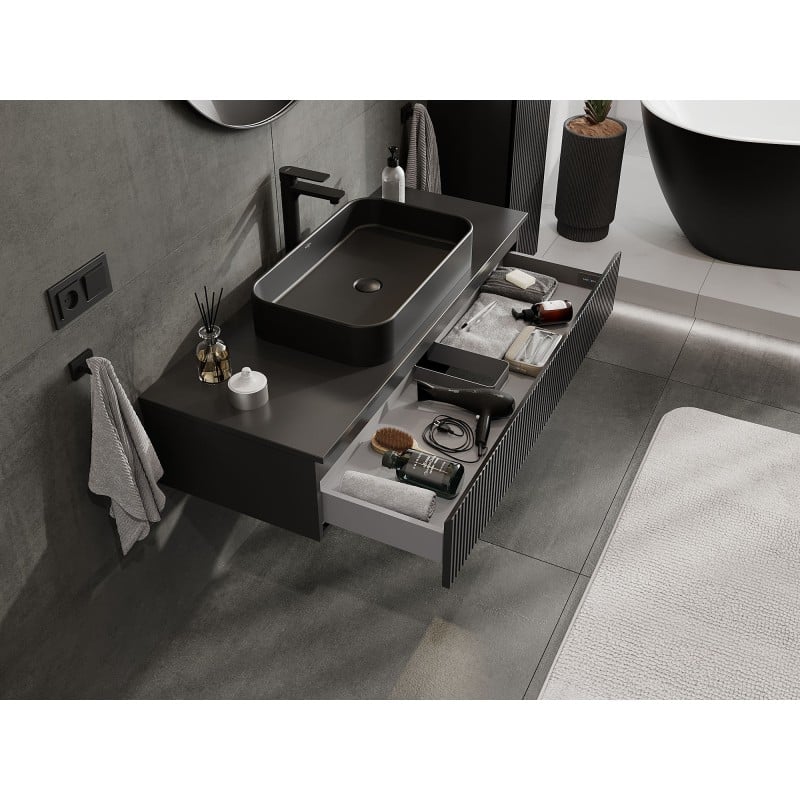 Mexen Rivel баня шкаф под мивка 120 см с плот, 1 чекмедже, оребрена, черен мат - 91A20-12023-1-BFC71