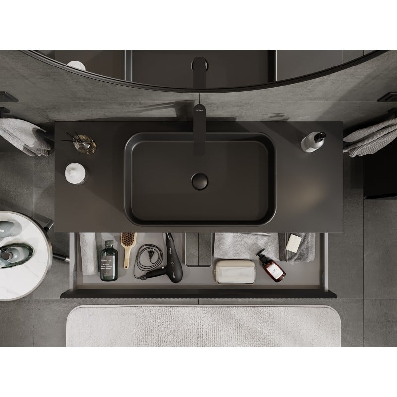 Mexen Rivel баня шкаф под мивка 120 см с плот, 1 чекмедже, оребрена, черен мат - 91A20-12023-1-BFC71