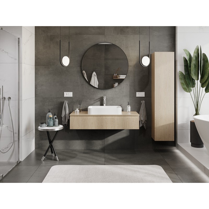 Mexen Rivel баня шкаф за мивка 120 см с плот, 1 чекмедже, релефен, дъб - 91A20-12023-1-BFC81