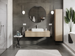 Mexen Rivel баня шкаф за мивка 120 см с плот, 1 чекмедже, релефен, дъб - 91A20-12023-1-BFC81