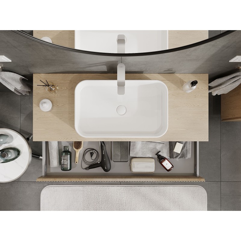 Mexen Rivel баня шкаф за мивка 120 см с плот, 1 чекмедже, релефен, дъб - 91A20-12023-1-BFC81