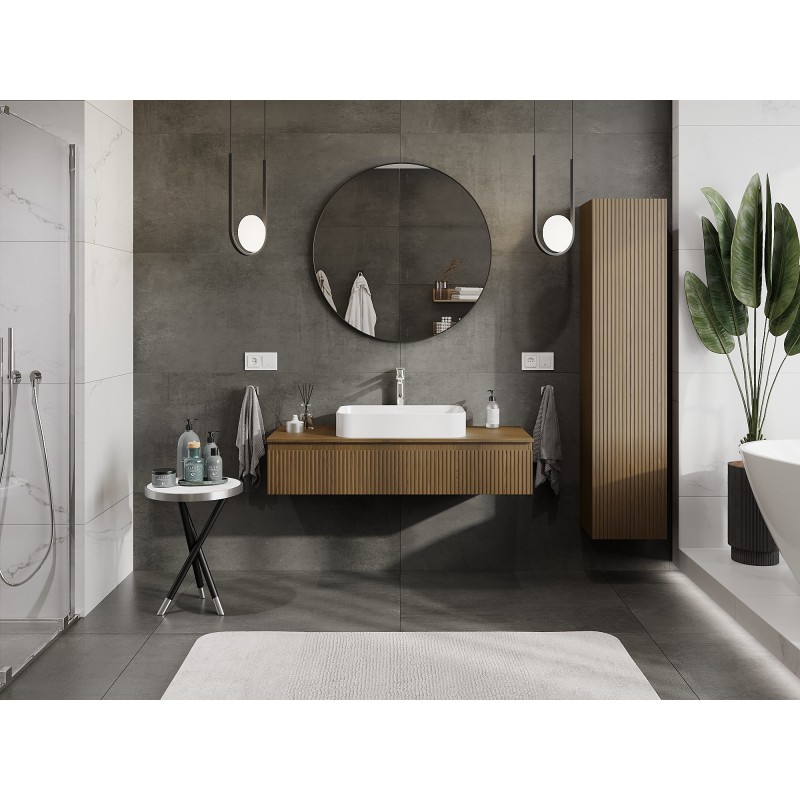 Mexen Rivel шкафче за баня под мивка 120 см с плот, 1 чекмедже, оребрено, орех - 91A20-12023-1-BFC86