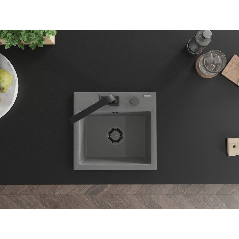 Mexen Milo кухненска мивка от гранит с 1 отделение с кухненски смесител Rita, сив - 6505-71-670300-70-B