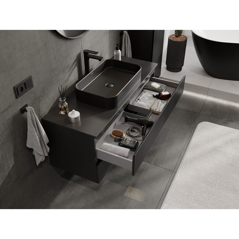 Mexen Rivel шкаф за баня под мивка 120 см с плот, 2 чекмеджета, канализирана, черна матирана - 91A20-12047-2-BFFC71