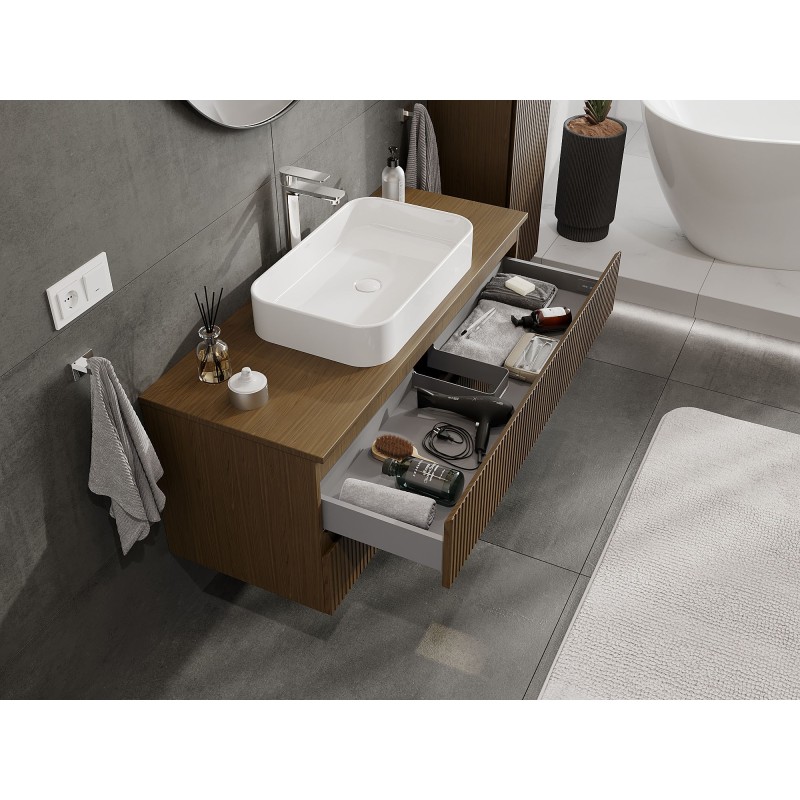 Mexen Rivel баня шкаф под мивка 120 см с плот, 2 чекмеджета, набразден, орех - 91A20-12047-2-BFFC86