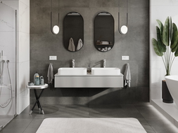 Mexen Rivel рафтов шкаф за баня под мивка 140 см с плот, 1 чекмедже, оребрена,