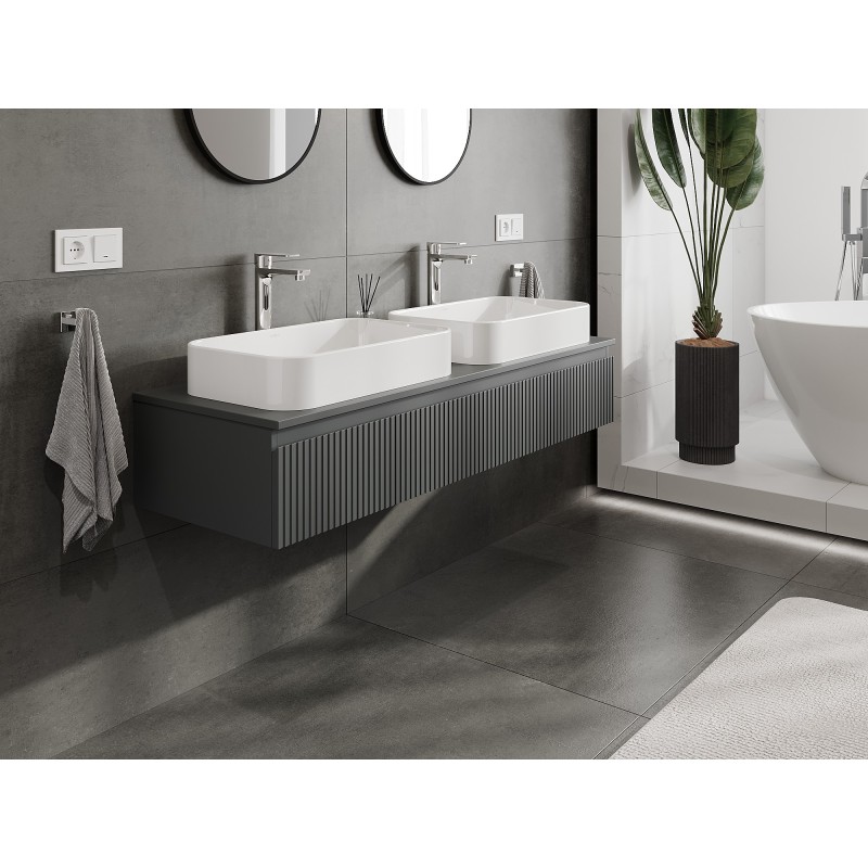 Mexen Rivel шкаф за баня под мивка 140 см с плот, 1 чекмедже, релефна, графит мат - 91A20-14023-1-BFC66