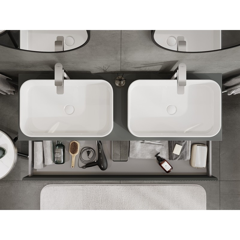 Mexen Rivel шкаф за баня под мивка 140 см с плот, 1 чекмедже, релефна, графит мат - 91A20-14023-1-BFC66