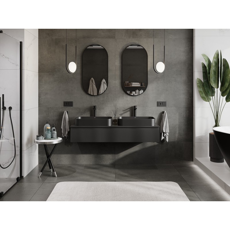 Mexen Rivel баня шкаф под мивка 140 см с плот, 1 чекмедже, рифлован, черен мат - 91A20-14023-1-BFC71