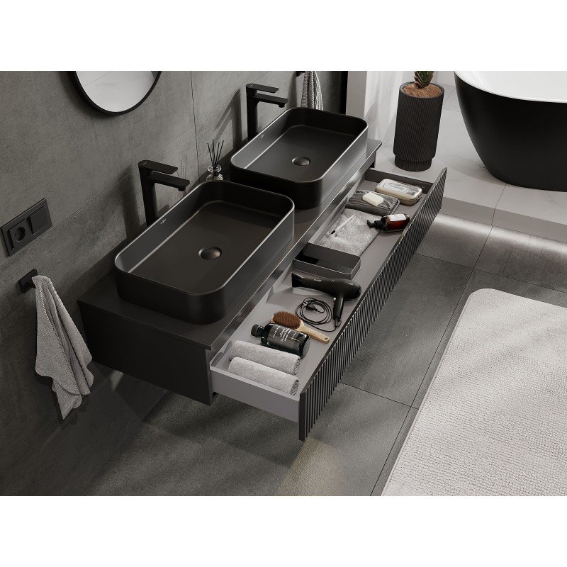 Mexen Rivel баня шкаф под мивка 140 см с плот, 1 чекмедже, рифлован, черен мат - 91A20-14023-1-BFC71