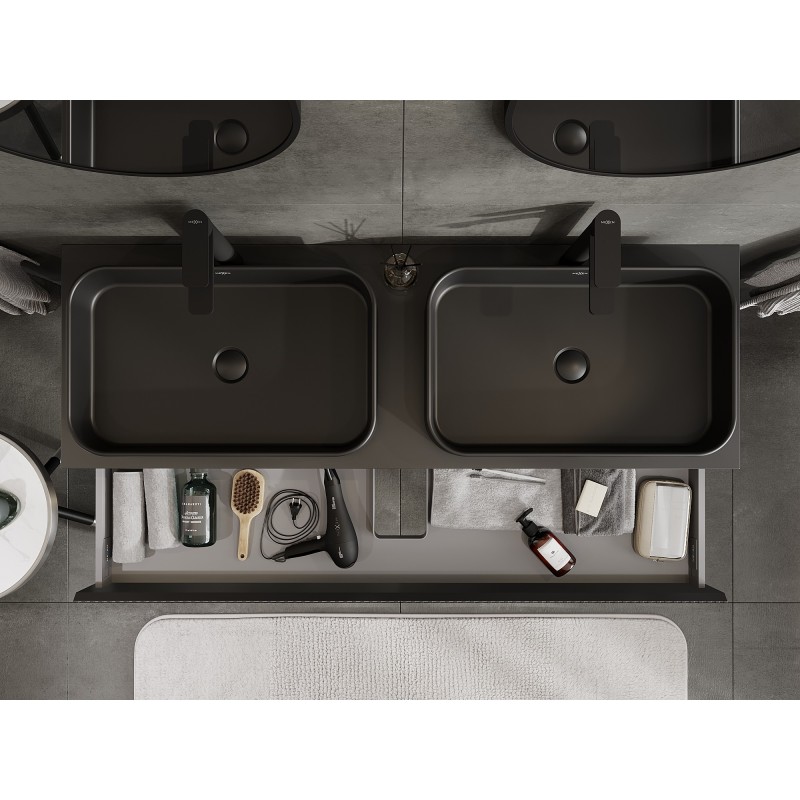 Mexen Rivel баня шкаф под мивка 140 см с плот, 1 чекмедже, рифлован, черен мат - 91A20-14023-1-BFC71